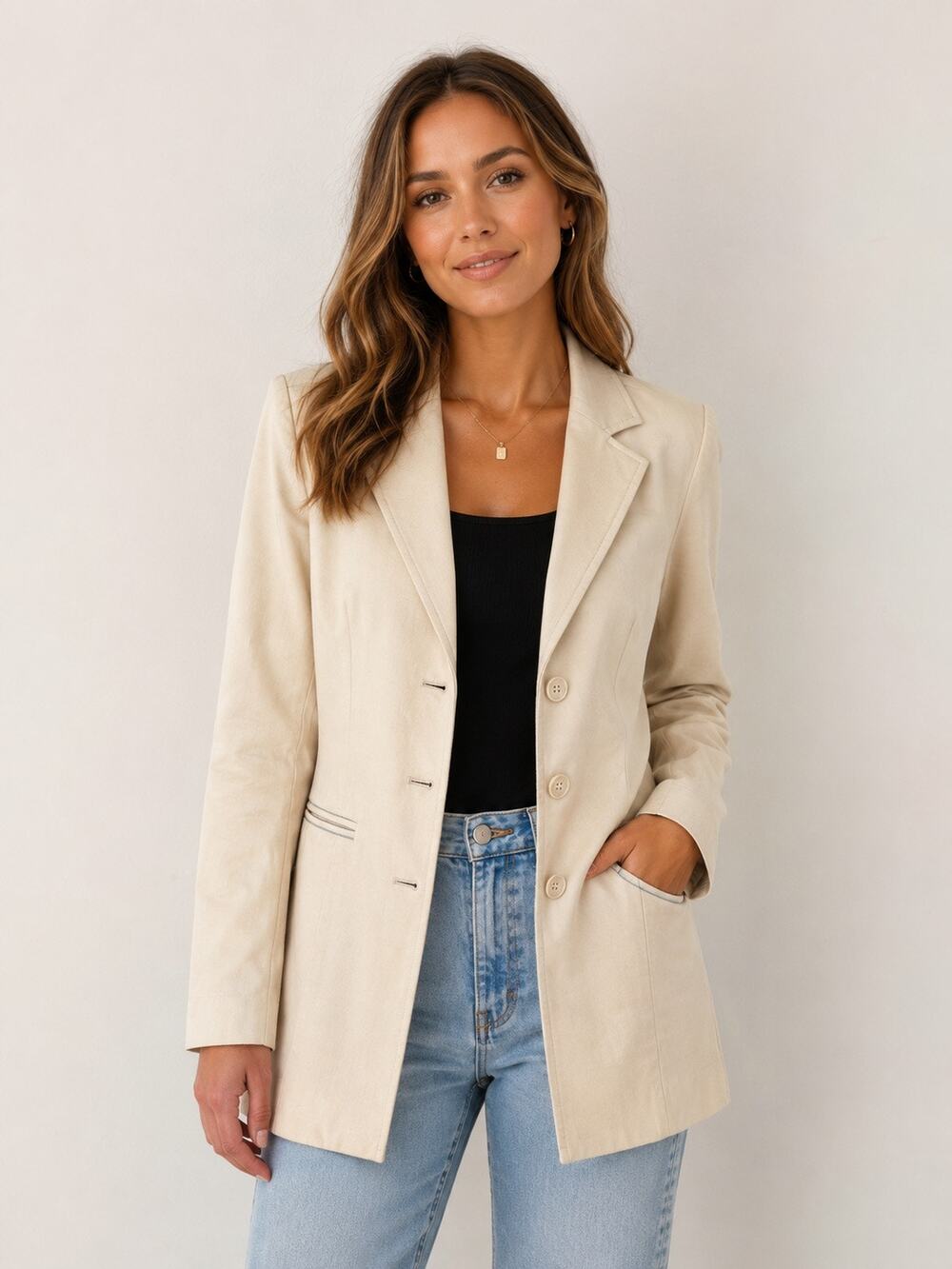 Coldwater Creek Cream Single-Breasted Tailored Blazer Jacket Size 6 EUC